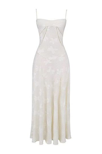 With The Same Retro Cream-Colored Sling Print-Deli Dress Sweet And Gentle Wind Birthday Evening Dress
