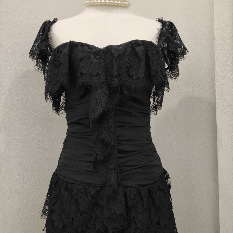 Sheath Square Neckline Lace Black Holiday Dress Birthday Dresses Birthday Outfits SD1246