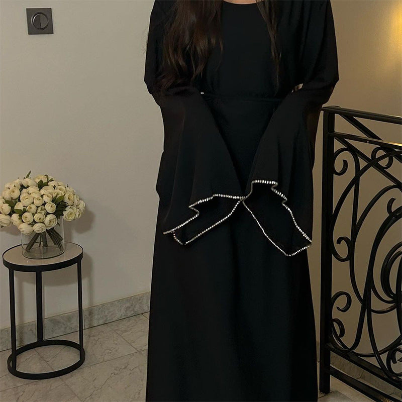 Fashion Loose Leek Solid Color Round Collar Waist-Purity Temperament Dress