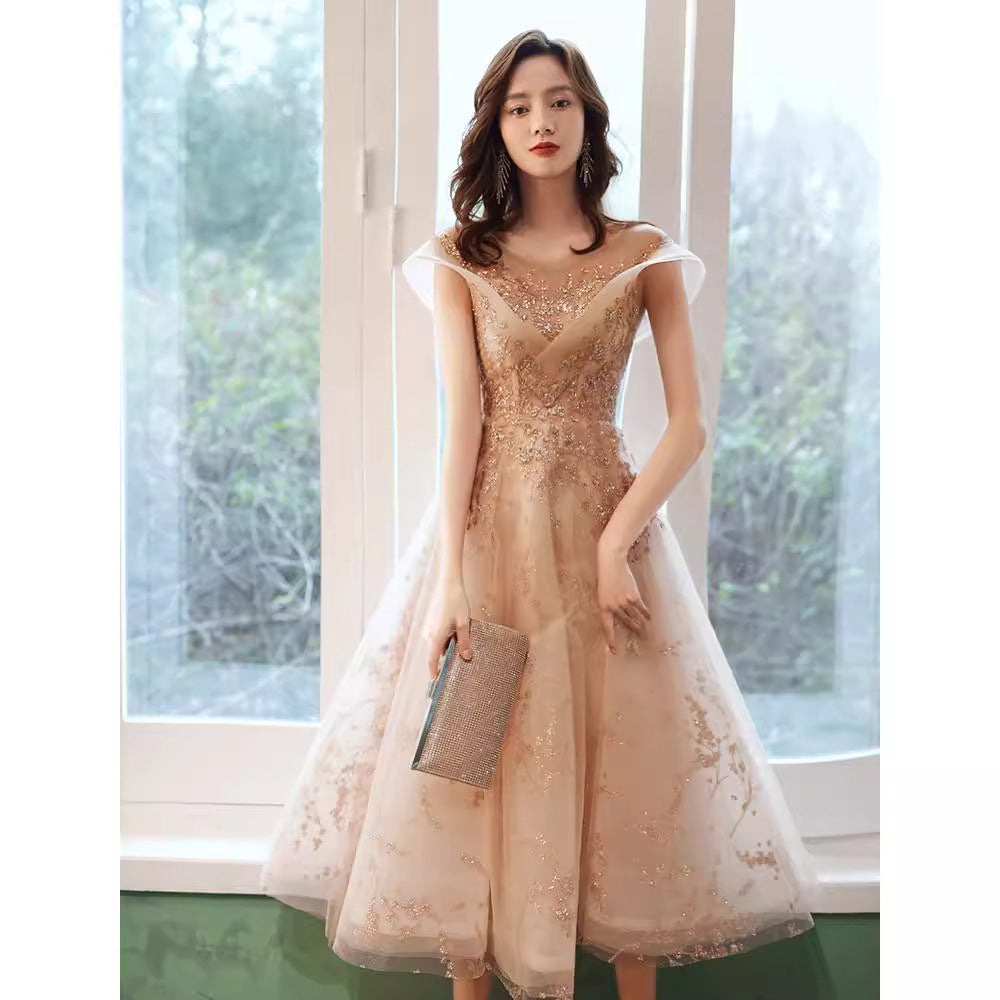 Evening Dress Female Maid Heben Style White Dress Small Fairy Banquet Temperament Bridesmaid Suit