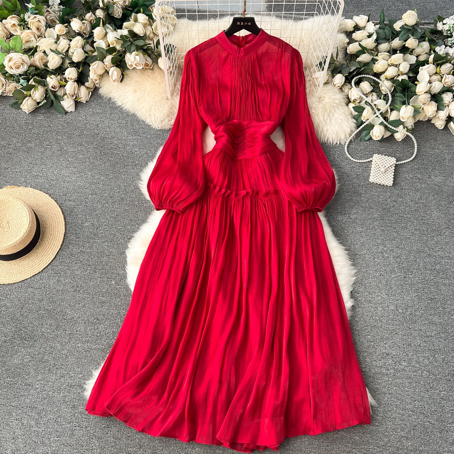 A line Scoop Long Sleeves Red Holiday Dresses Women's Dress SD1286