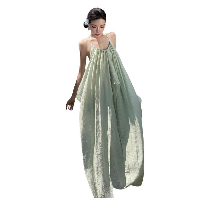 Windy Sexy Big Show Hanging Neck Hanging Neck Dress Seaside Holiday Style French Atmosphere Beach Fairy Dress