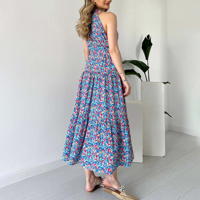 Women's Summer Hanging Sleeveless High-Waisted Body With Temperament Fashion Floral Dress