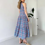 Women's Summer Hanging Sleeveless High-Waisted Body With Temperament Fashion Floral Dress