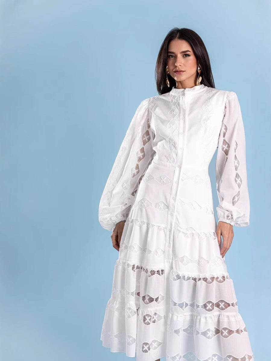 Early Spring High-End Fashion Elegant Collar Heavy Industry Embroidery Single Buckle Dress Dress Dress Dress Dress Dress Dress Woman