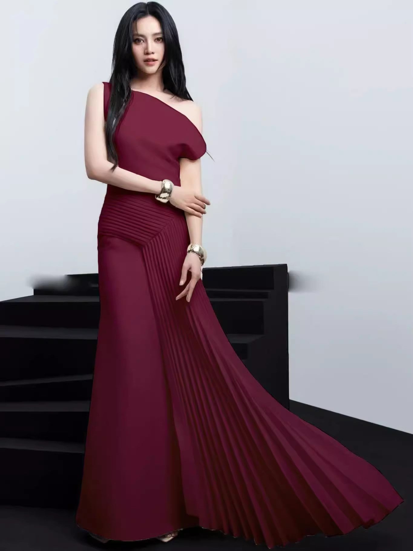 2025 Asymmetrical Collared Shoulder Dress Dress Dress