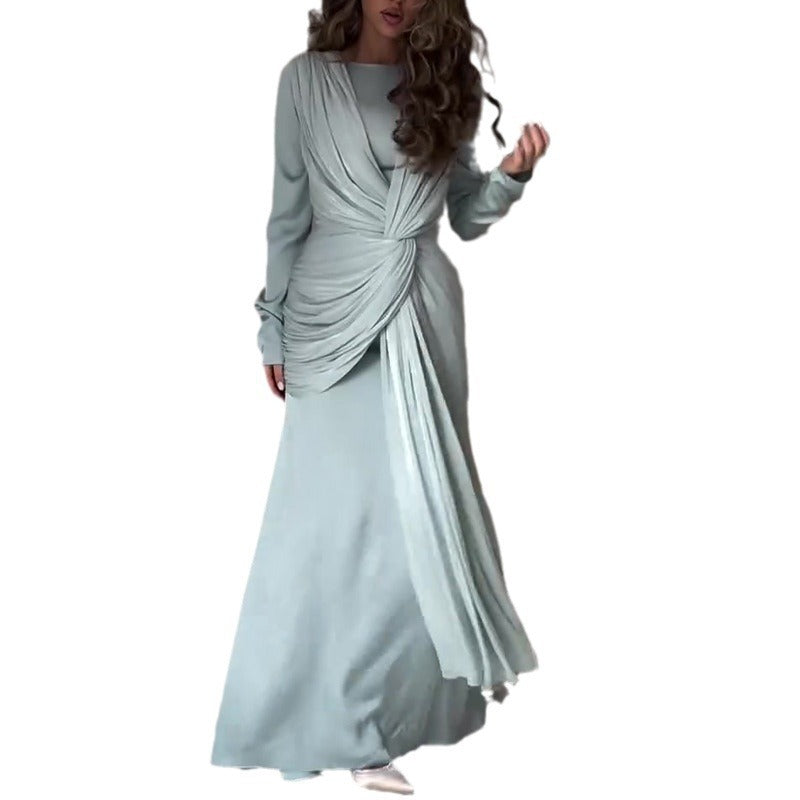 Women's New Autumn Collar Collar Overlapping Design Dress Dress High-Rise Collar With Long Skirt