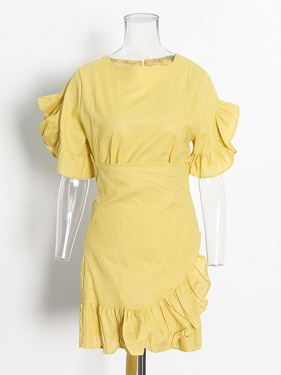 Trend Style Dress 2025 Spring New Petal Sleeves With Irregular Short Skirts