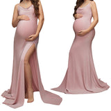 Out-To-Shoulder Temperament Evening Dress Photo Drag Sexy Slings High-Opening Buttocks Dress Maternity