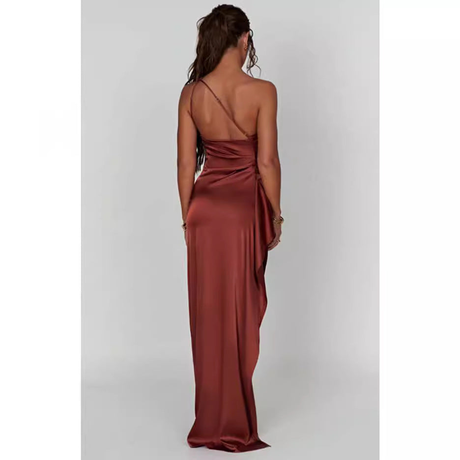 Fashion Irregular Sleeve Slanted Shoulder High-End Evening Dress HZ0628