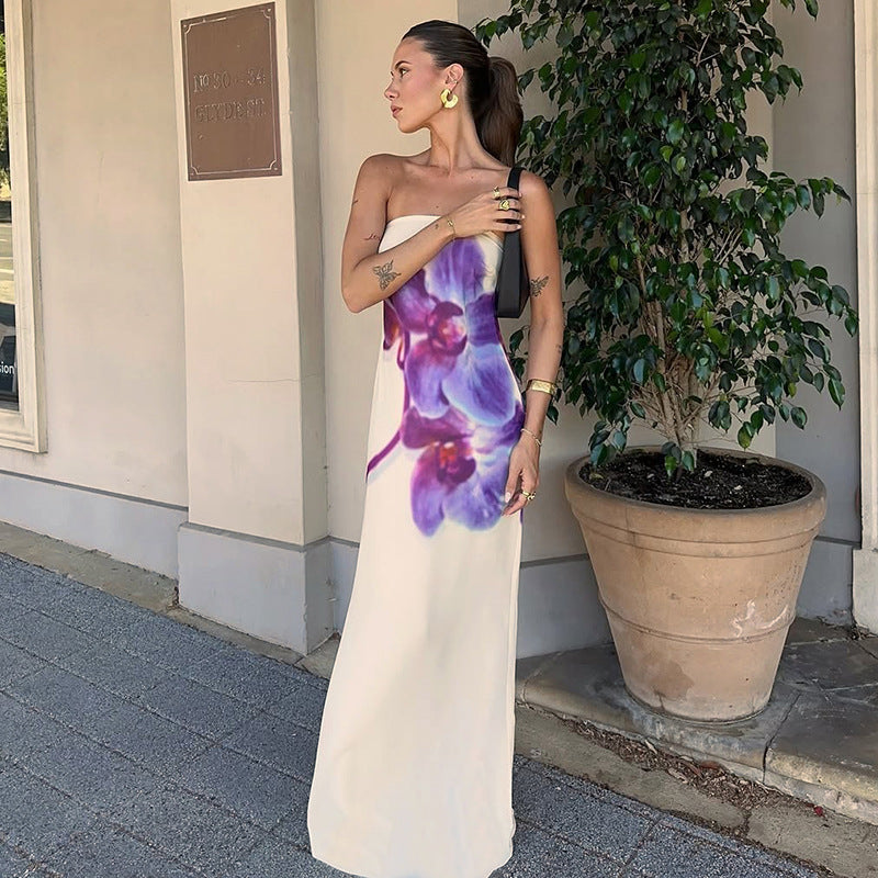 Women's Floral Print Braved Sleeveless Loose Dress Ultra-Long Dress DJPT