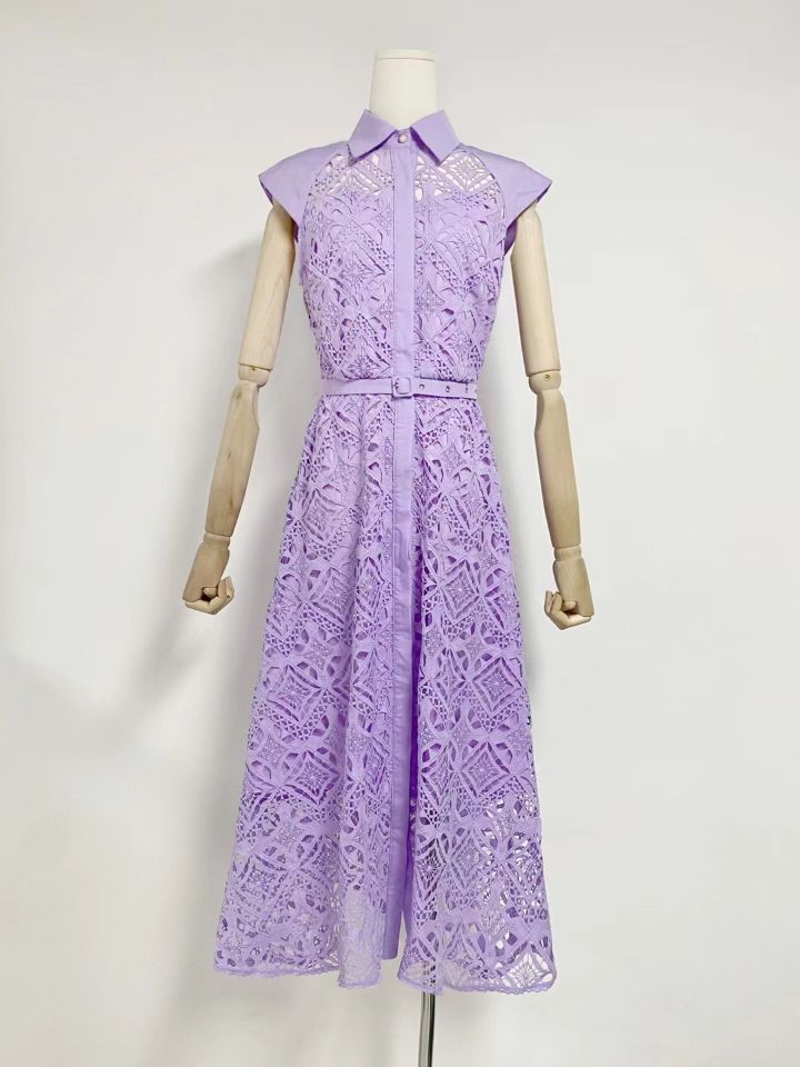 Summer Australian Holiday Wind Collar Sleeveless Belt To Collect Waist Water Lace Purple Dress Dress Dress