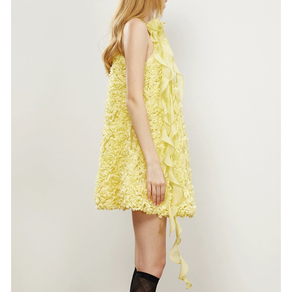 New Romantic Sweet Flowers With Hanging Neck Skirt Girl Temperament A-Character Dress