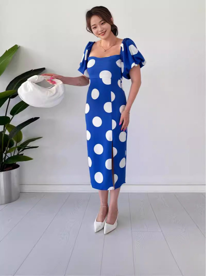 Fashion Wave Point Sexy Back Horn Sleeve Dress In Summer 2024