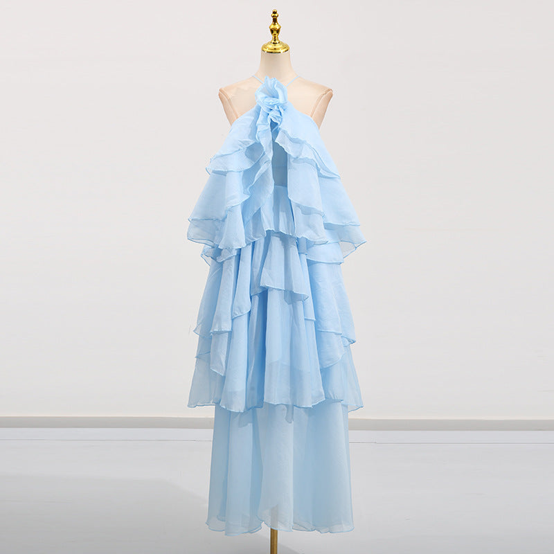 Holiday Wind Beach Beach Sling Skirt 2025 Summer New Hanging Neck Sleeveless Leaves Side Solid Dress
