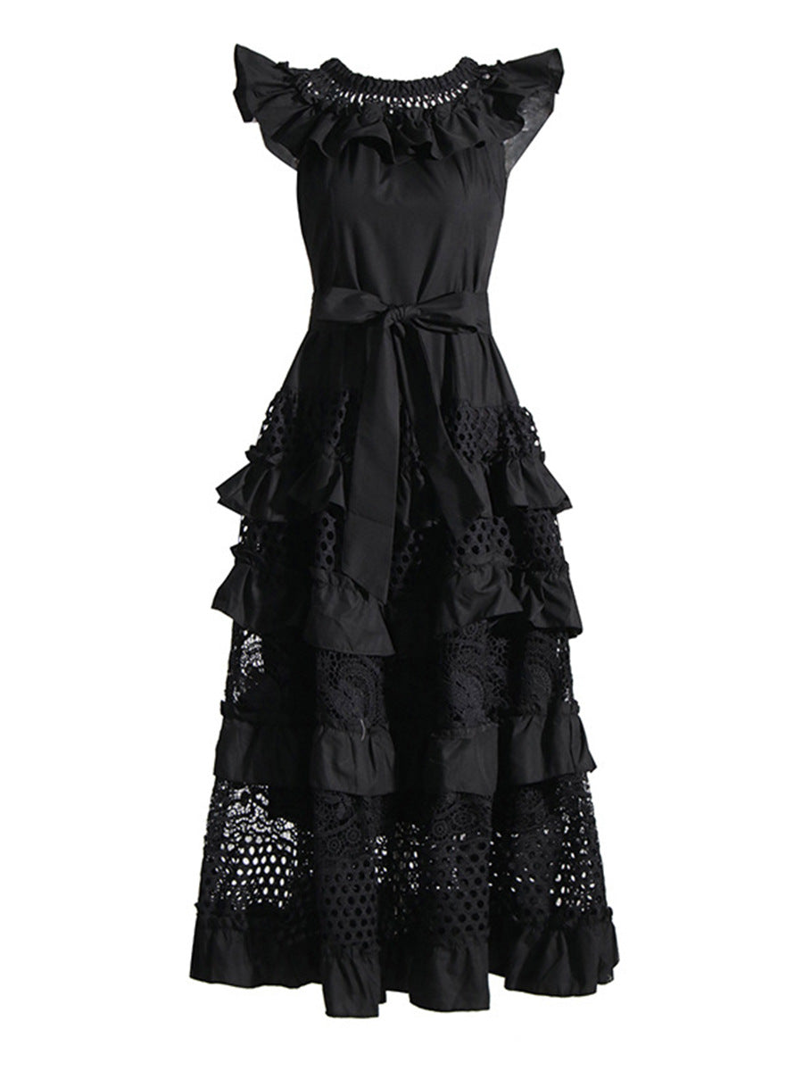 Holiday Style Dress 2025 Spring New Word Shoulder Tie With Thin Embroidery Temperament Fairy Dress