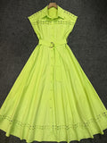 Spring And Summer Holiday Wind Collar Lace Splicing Hollow Belt Shirt Dress Dress