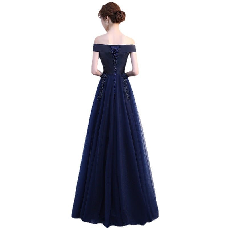 Evening Dress Woman 2025 Summer Temperament Atmospheric Elegant One-Word Shoulder Host Maid Dress Small Thin