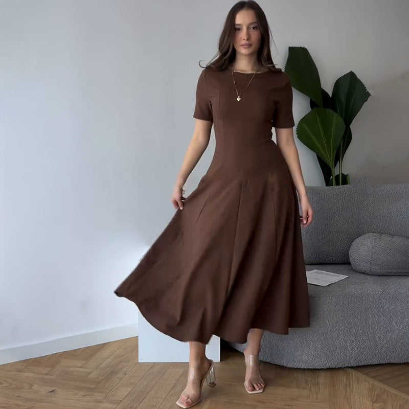 2025 New Solid Color Collar Short Sleeve Zipper Casual Commuter Dress