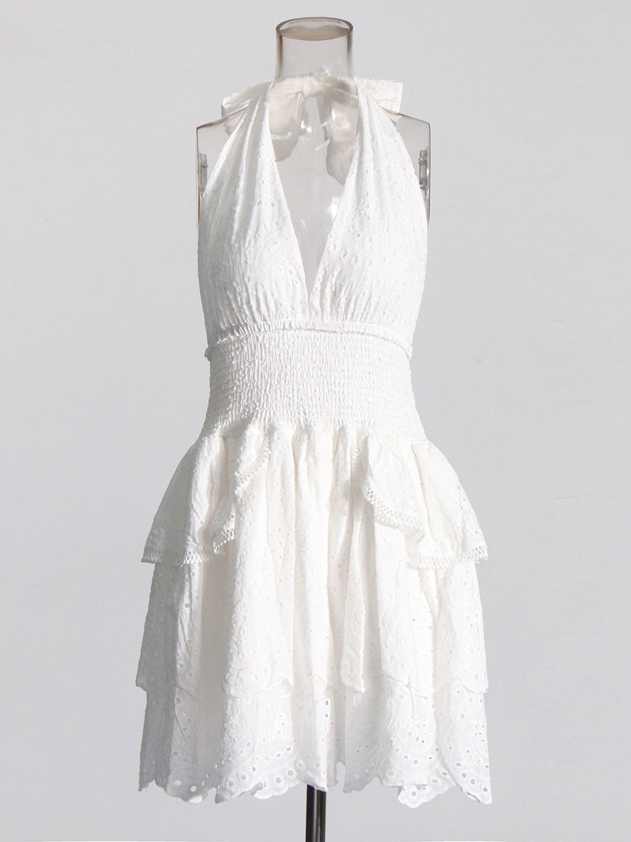 Women's Fashion Dress 2025 Spring New Women's Dress V Hanging Neck Sexy Embroidery Short Dresses
