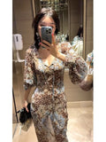 Temperament V-Neck 2024 Early Spring New Broken Leopard Dress Style Thousands Of Spring And Autumn