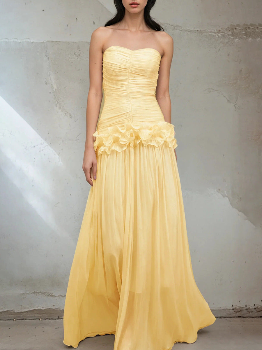 Yuanfeng Light Luxury Evening Dress 2025 New Women's Summer Breast Flavor Flavor To Waist Leaf Sides And Matching Dresses