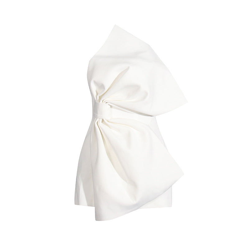 Famous Wind 2025 Spring New Bow Bra Design Personality Short Color Light Luxury Dress Woman