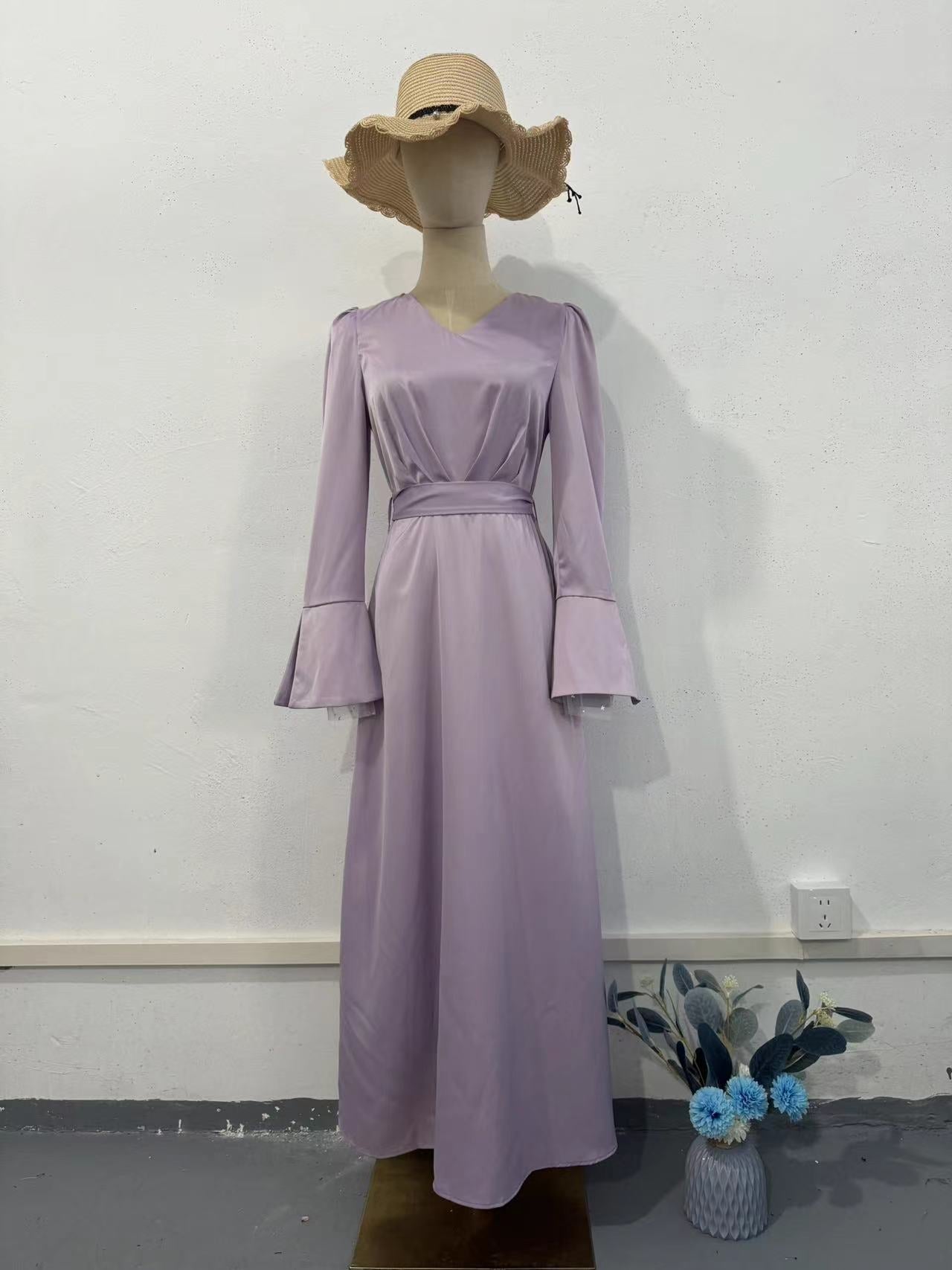 Temperament Retro V-Neck Age-Retracted Bubble Sleeve Long-Sleeved Collared With Long Sleeve Dress