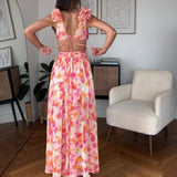 New Fashion Casual Home Sexy Printing Tie With Waist Folded Dress Woman