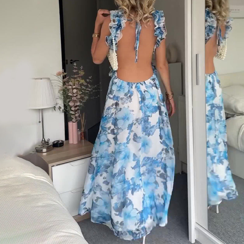 2024 Summer Dress Slim Light Luxury Sexy Floral Long Dress