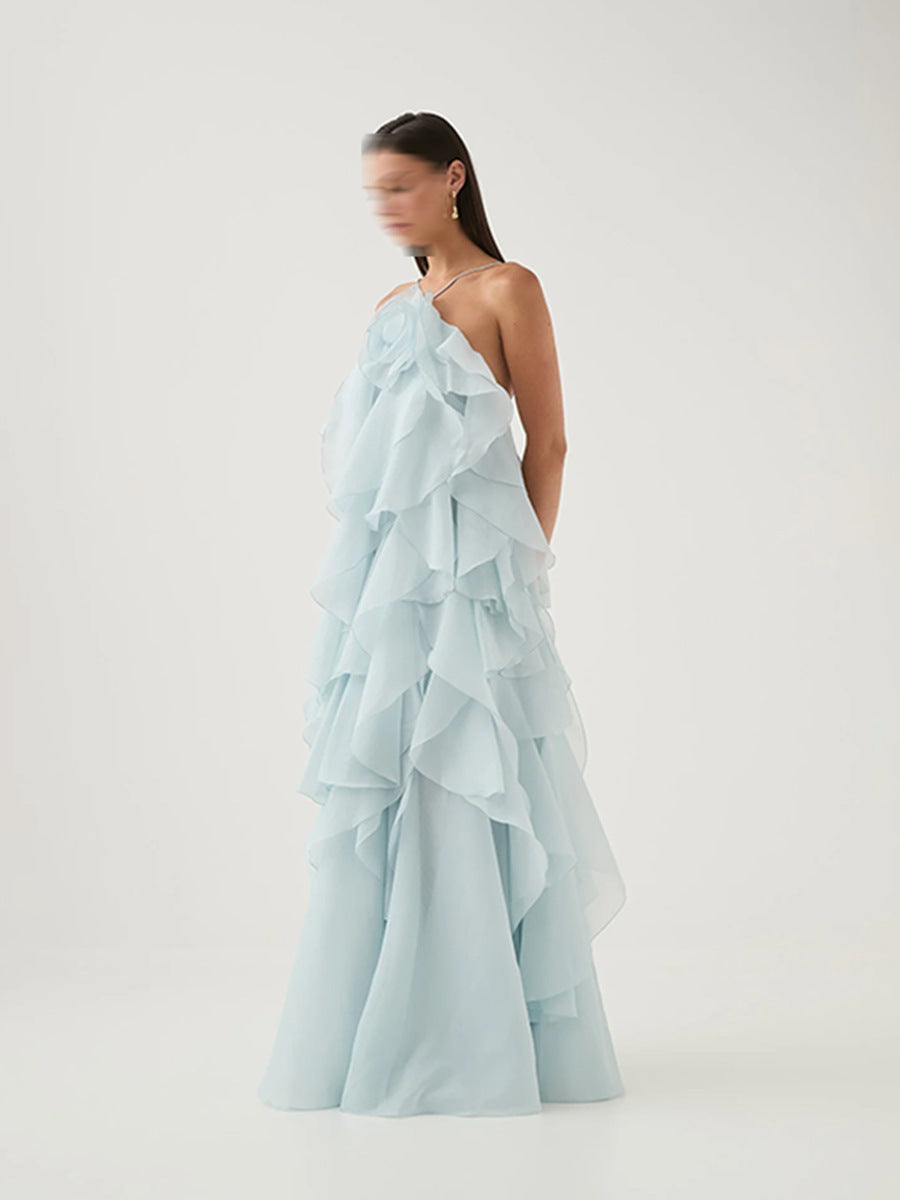 Holiday Wind Beach Beach Sling Skirt 2025 Summer New Hanging Neck Sleeveless Leaves Side Solid Dress