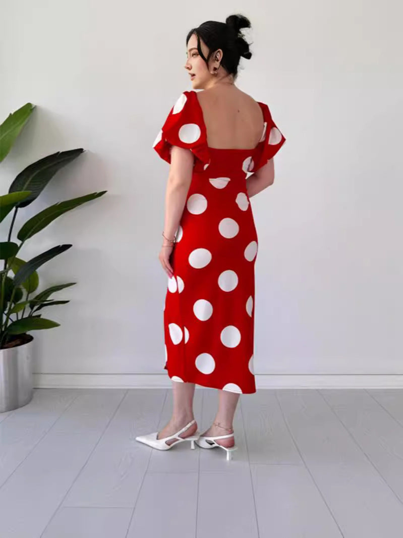 Fashion Wave Point Sexy Back Horn Sleeve Dress In Summer 2024