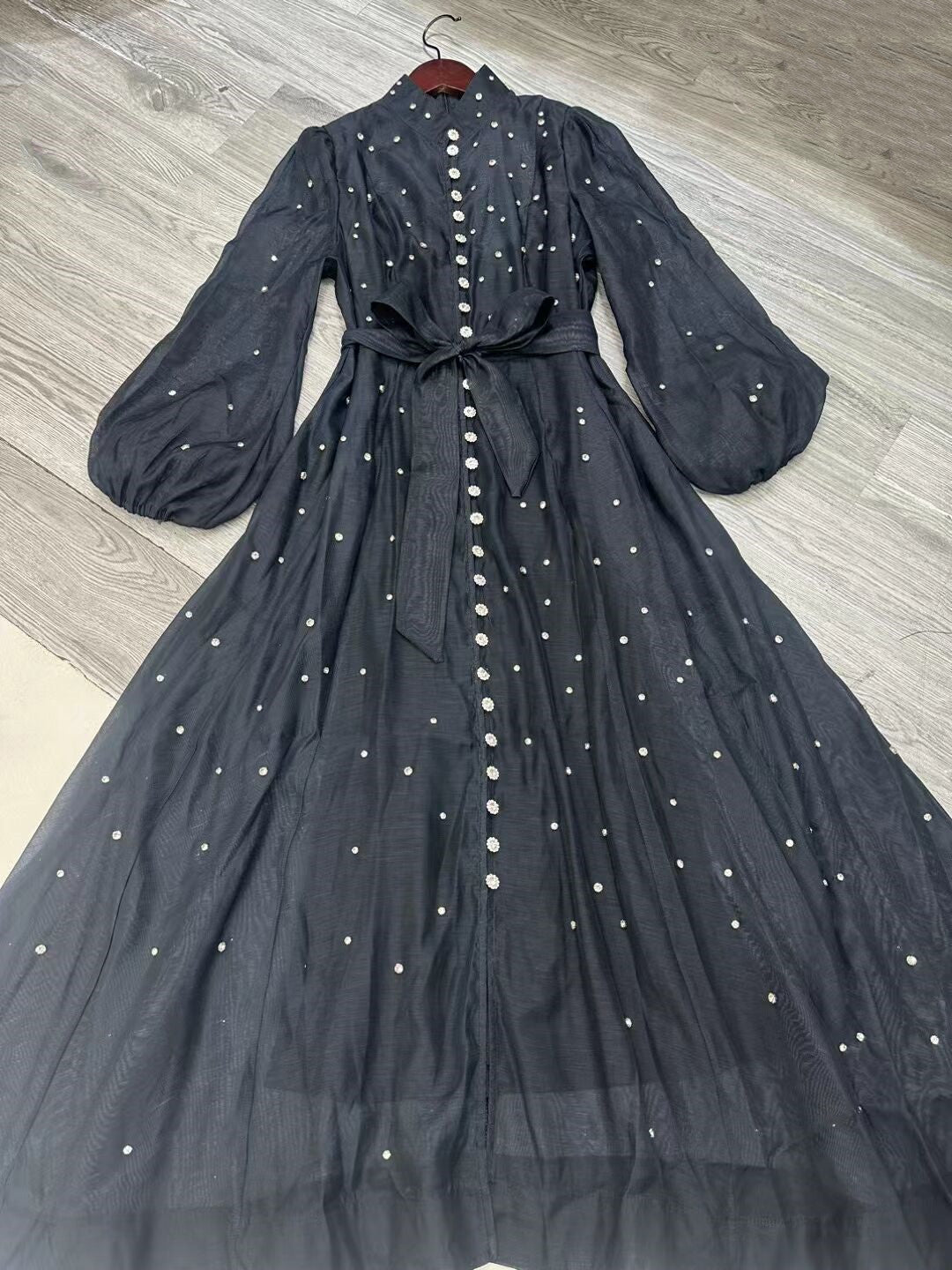 Early Spring Luxury Diamond Collar Lantern Sleeve Single Buckle Temperament Dress Dress Dress