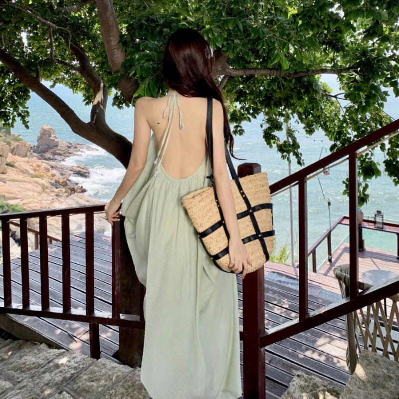 Windy Sexy Big Show Hanging Neck Hanging Neck Dress Seaside Holiday Style French Atmosphere Beach Fairy Dress