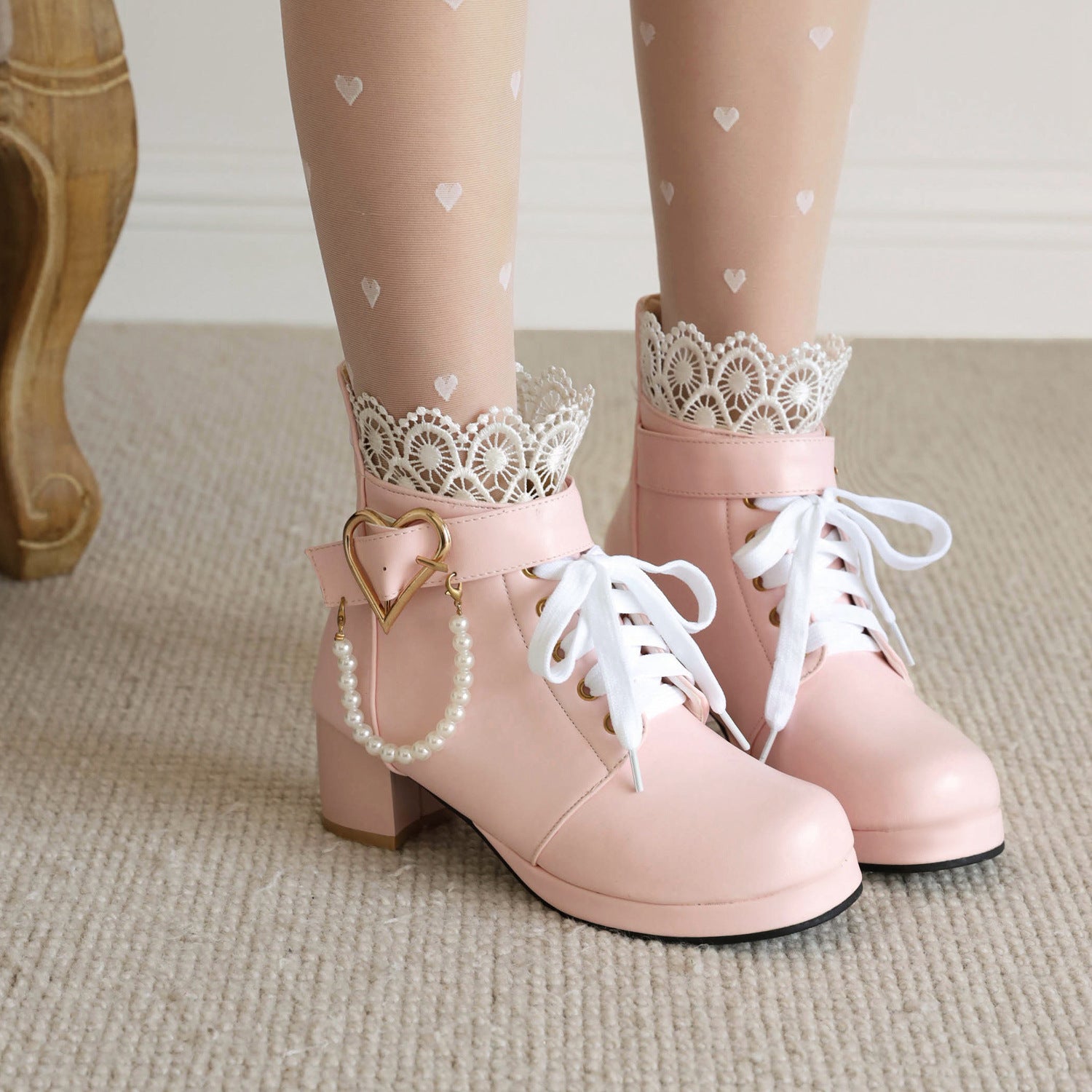 Size Women's Shoes Retro Lace Coarse Heel Short Boots Autumn And Winter New College Women's Boots Shoes High Quality Shoes