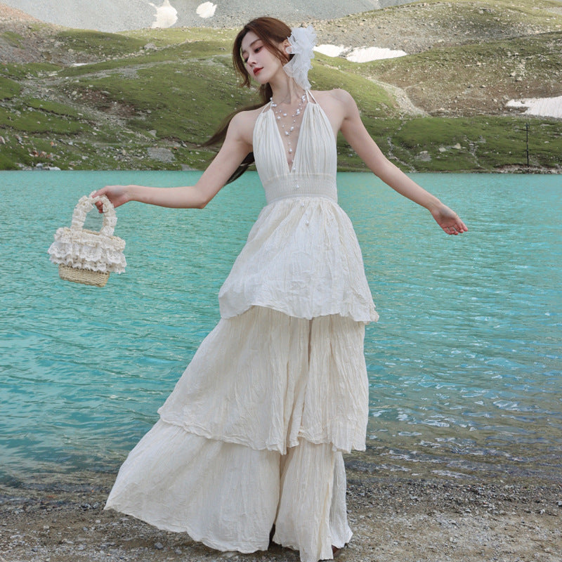 Design Sense Niche Sleeveless Hanging Neck Dress Fairy Summer Seaside Holiday Dress