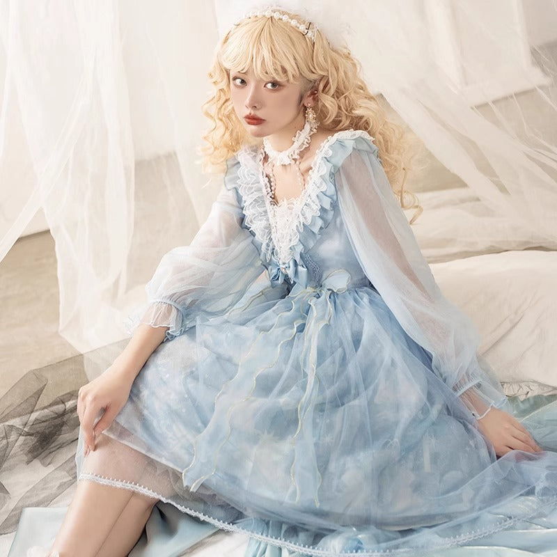 Butterfly Op Lolita Sweet Dress Lolita Dress Summer Long Short Sleeve 6544