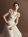 Dress Dress 2025 Spring Banquet V-Neck Three-Dimensional Big Flowers Sleeveless Famous Temperament 100-Fold Dress Dress