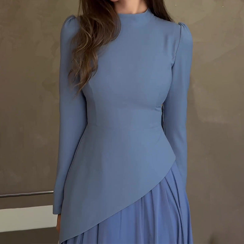 And Winter New Fashion Round Neck French Design Feeling 100 Fold Dress