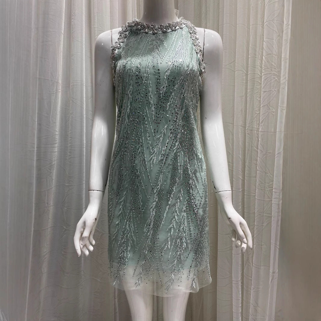 Summer New Chen Heavy Industry Drill Embroidery Birthday Party Small Dress Embellished With Sleeveless Lien Dress