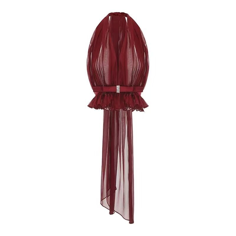 Set Club Shop Sexy Hanging Neck Collar With Short Top + Folded Pocket Hip Skirt Skirt