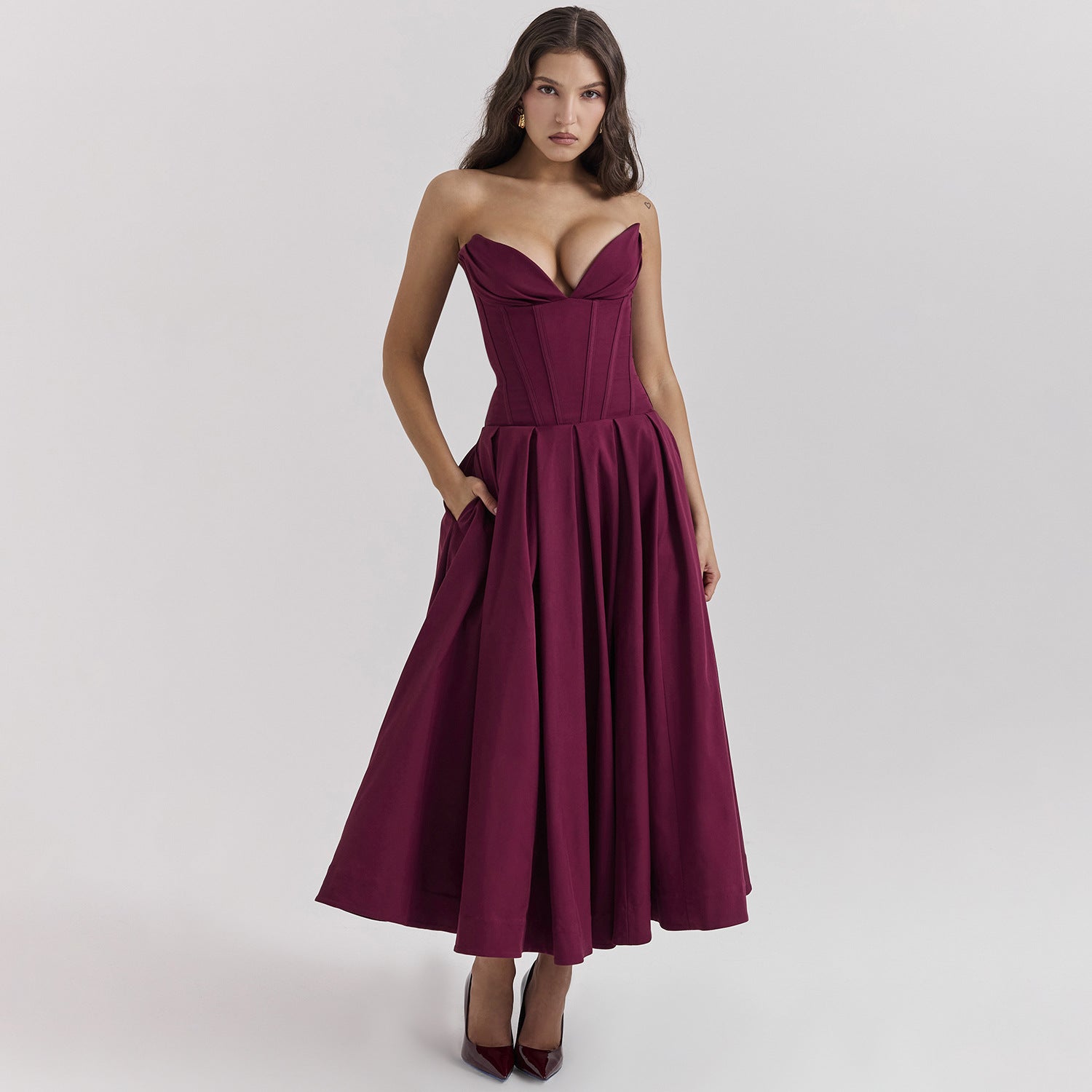 Party Dress Burst Sexy Low-Rise Long Dress Deep V Wrapped Breast Dress