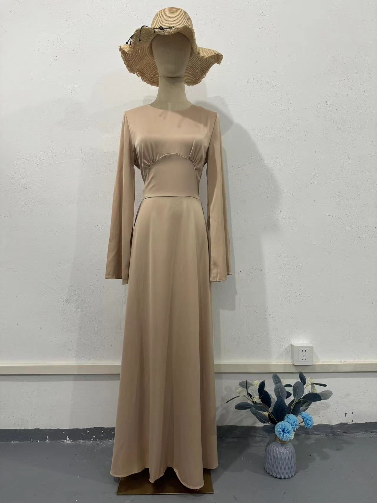 2024 New Waist-Skinny Strap Solid Long-Sleeved Long-Sleeved Dress Dress Dress Woman