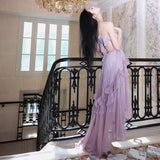 Summer New Net Red With The Same Purple Bare Back Strap Irregular Dress Seaside Vacation Sling Skirt