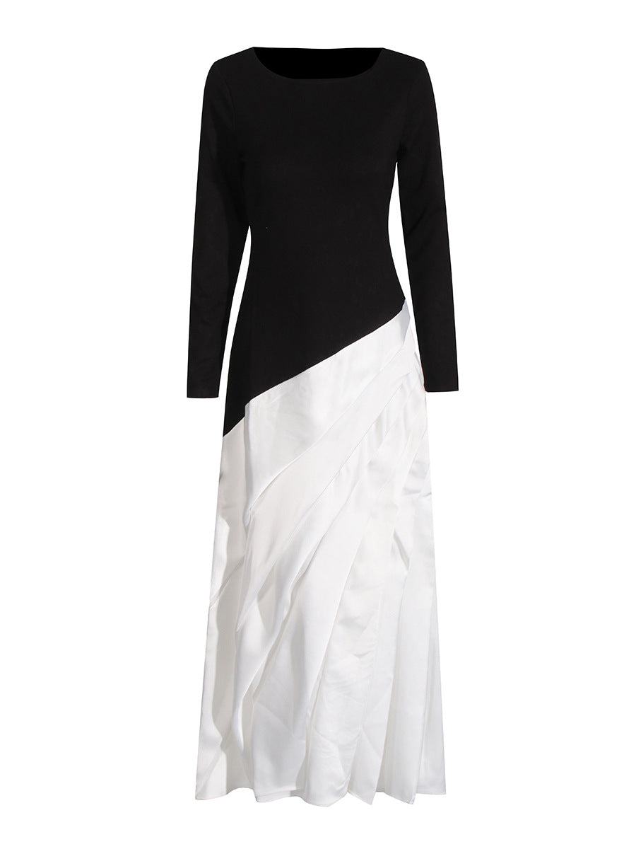 Temperament Long Dress Women's Dress 2025 Spring New Irregularly Pressed Folded Long-Sleeved Thin Dress Woman