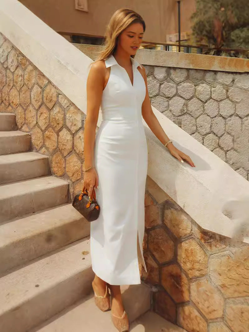 Summer Women's New Temperament Flip-Flops Sexy Solid Dress