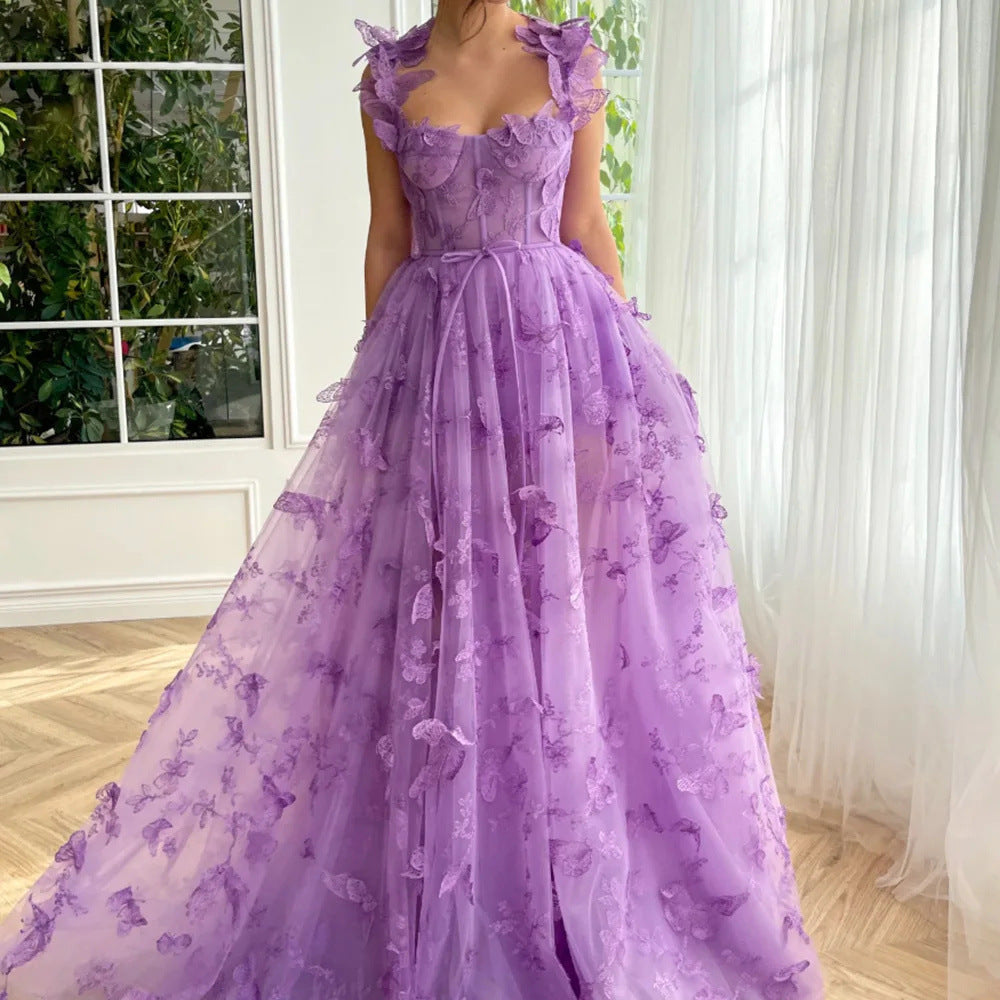 Fresh Butterfly Long Dress Small Short A-Shaped Skirt Stage Performance Competition Aupong Skirt