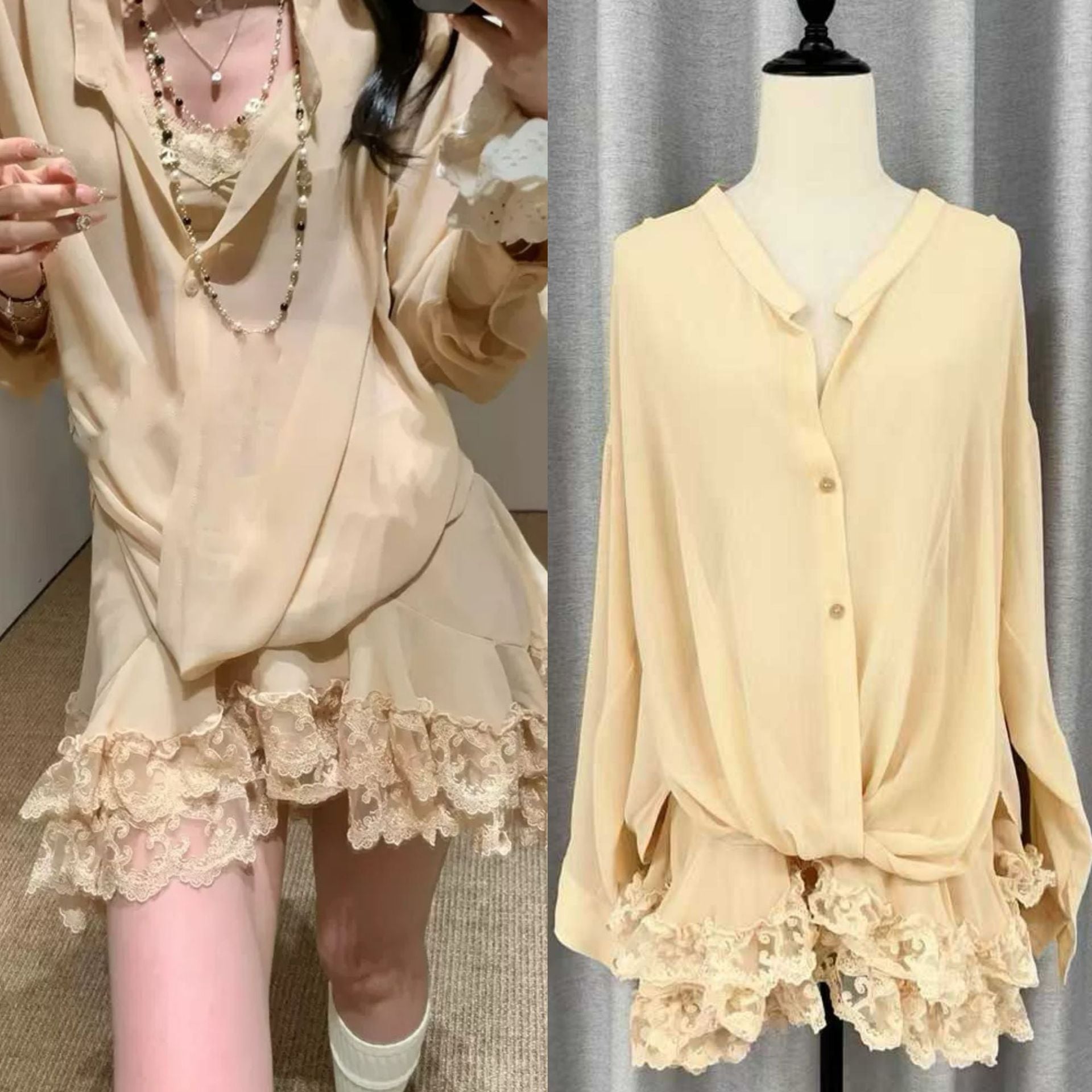 2025 Vintage Chiffon Lace Skirt Suit