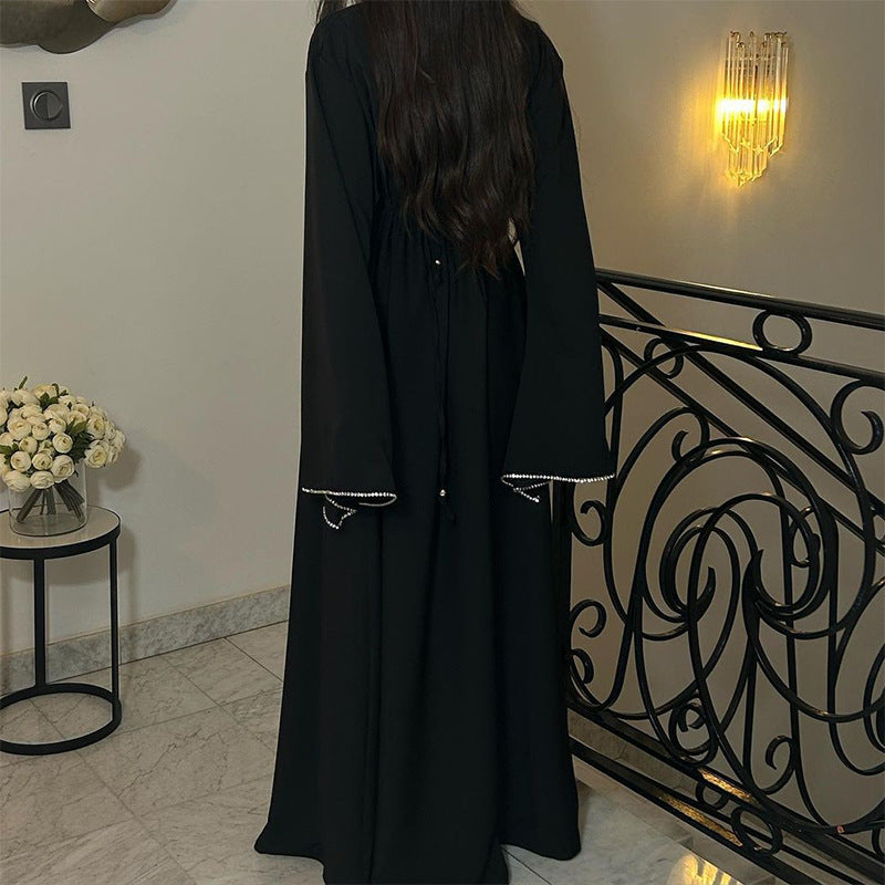 Fashion Loose Leek Solid Color Round Collar Waist-Purity Temperament Dress