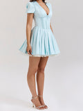 Retro Dress Deep V Sexy Short Skirt T Tied With Waist A-Shaped Mesh Dress Woman HZ0628